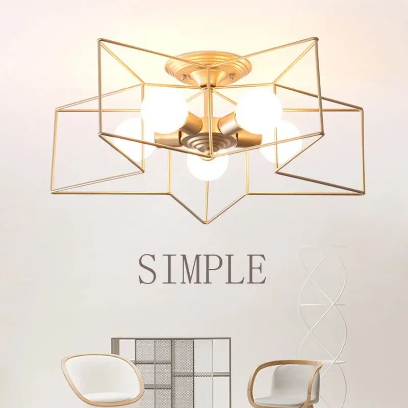 DecorBites™ Creative Star LED Ceiling Chandelier - Brushed Antique Gold Living Bedroom Lamp