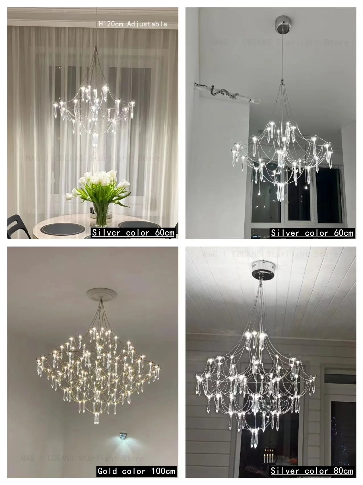 Starry Crystal Firefly Pendant Chandelier in Polished Steel