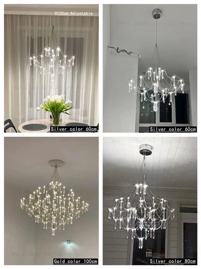 Starry Crystal Firefly Pendant Chandelier in Polished Steel