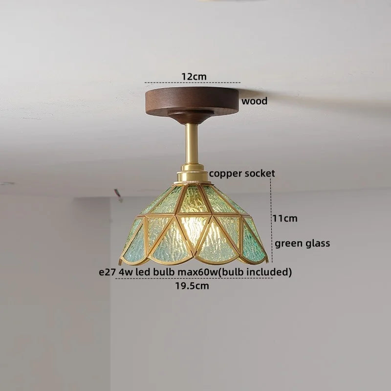 Nordic Glass Wood Ceiling Light For Foyer