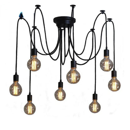 Black Industrial Spider Pendant Light, 6-Light Iron