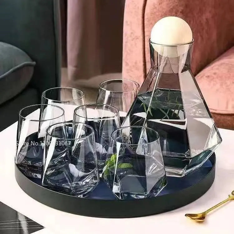 Decorbites™ Diamantkristall-Glas-Wasser-Kessel-Tassen-Set – Klarer Luxus-Saftekännchen
