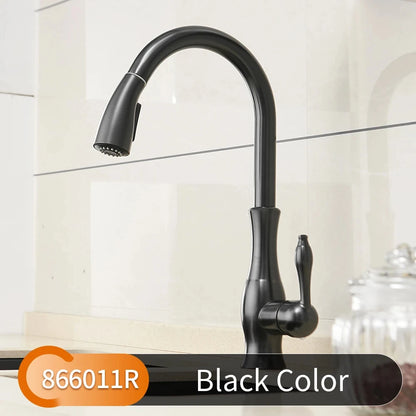 Black & Gold Pull Out Kitchen Faucet – Brass Kitchen Mixer Tap
