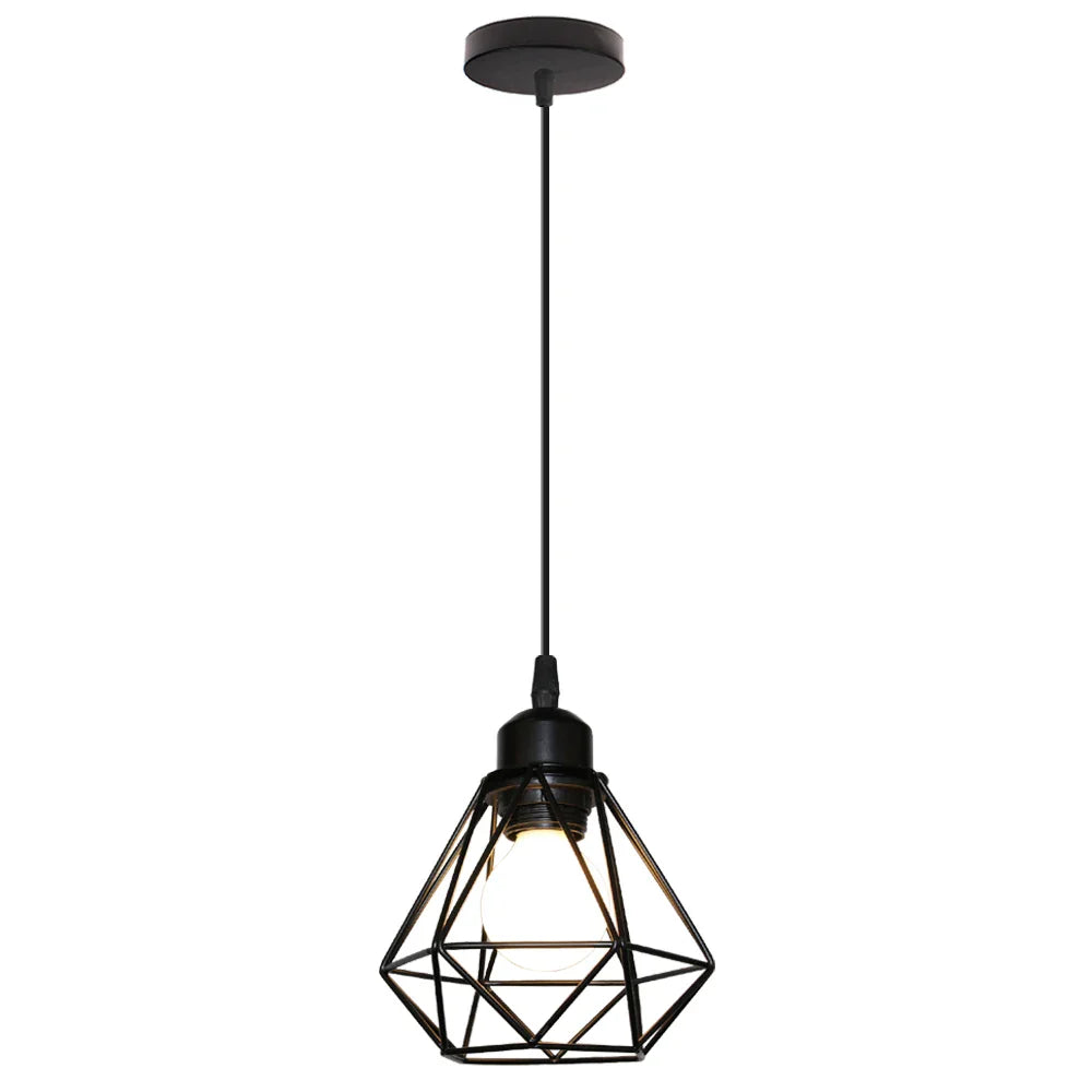 Vintage Black Metal Wire Cage Pendant Light