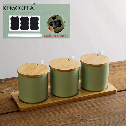 Decorbites™ Japanisches Retro-Keramik-Gewürzgefäß-Set mit Tablett - 3-teiliges Küchenorganizer