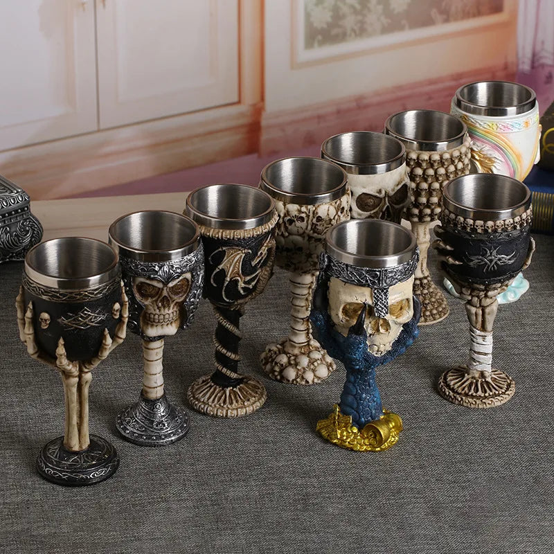 Decorbites™ Drachenschädel-Becher: Gotisches Harz Edelstahl-Weinglas für Cocktailbar-Partys