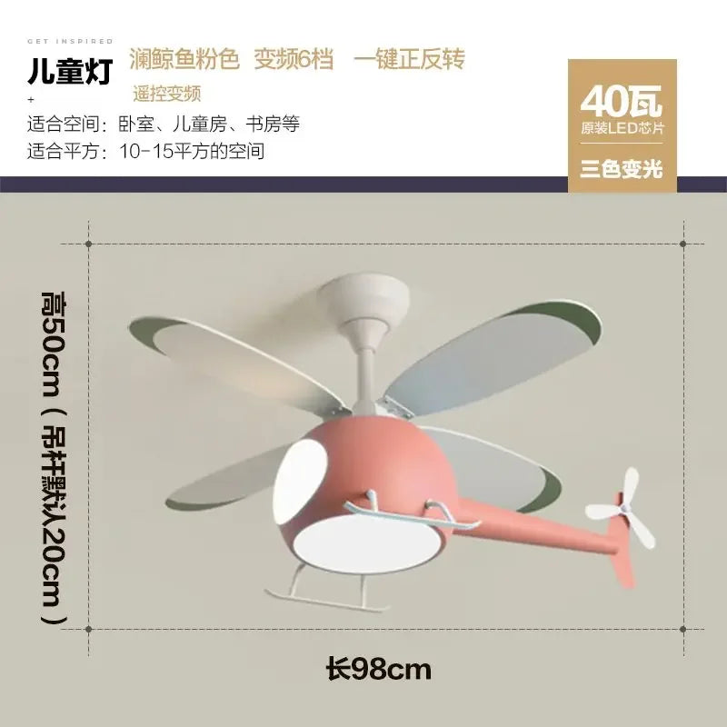 Decorbites™ Kinder-Hubschrauber-Deckenventilator mit LED-Licht-Leuchter – Modernes Flugzeugdesign