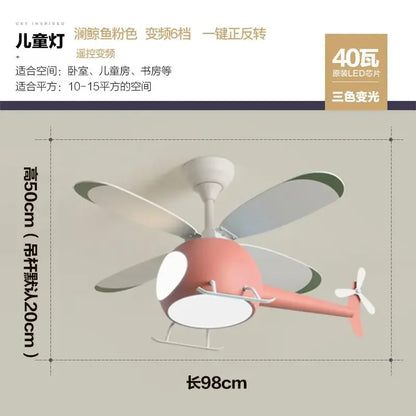 Decorbites™ Kinder-Hubschrauber-Deckenventilator mit LED-Licht-Leuchter – Modernes Flugzeugdesign