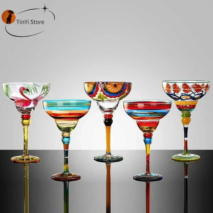 Decorbites™ Handgefertigtes Buntes Set Margarita-Weingläser für Hausbar, Hochzeitsfeier Trinkgeschirr