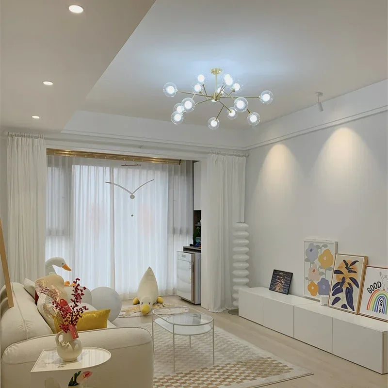 DecorBites™ Glass Ball Modern Branch Chandelier - Magic Bean Design for Living Room