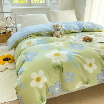 Decorbites™ Baumwoll-Bettbezug 240x220 King-Size Blumenmuster Steppdeckenbezug