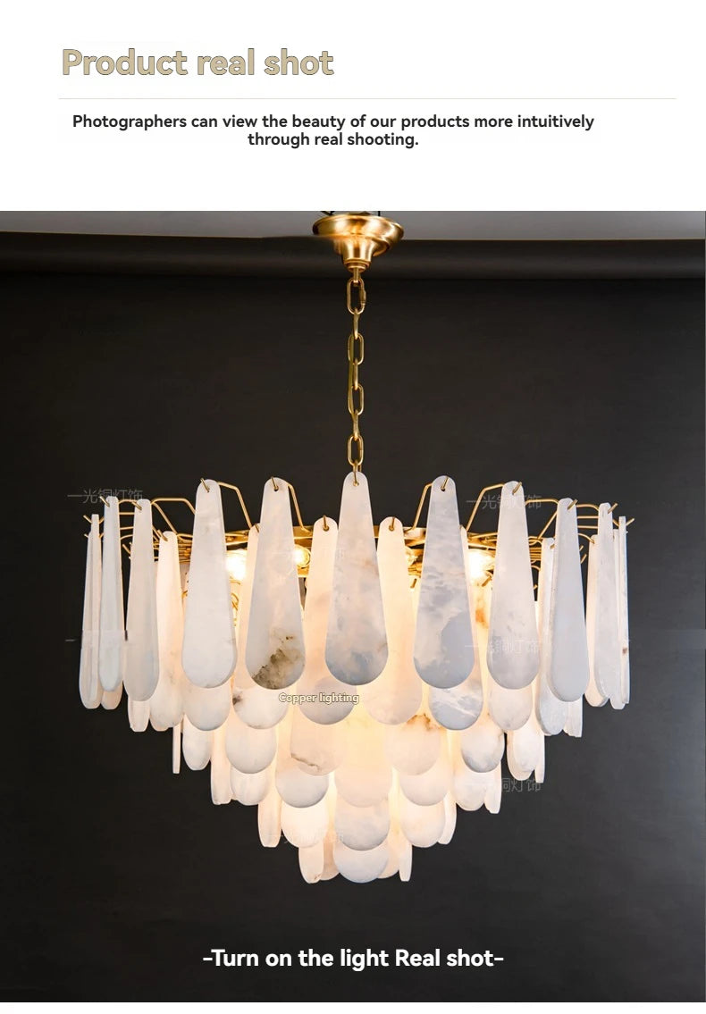 Französisches Marmor-Hängeleuchte Modern Kupfer E14 LED Wassertropfen-Kronleuchter für Wohnzimmer Esszimmer Schlafzimmer Heimdekoration Leuchten
