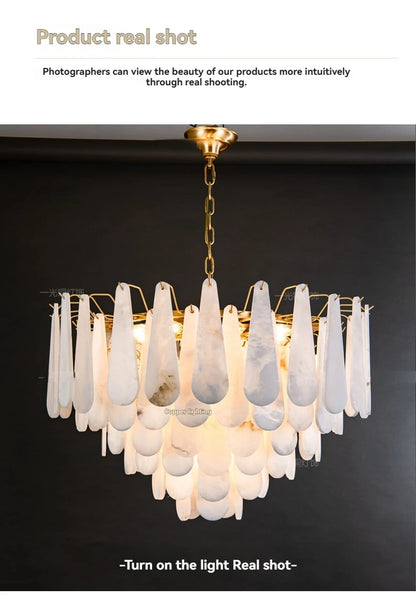 Französisches Marmor-Hängeleuchte Modern Kupfer E14 LED Wassertropfen-Kronleuchter für Wohnzimmer Esszimmer Schlafzimmer Heimdekoration Leuchten