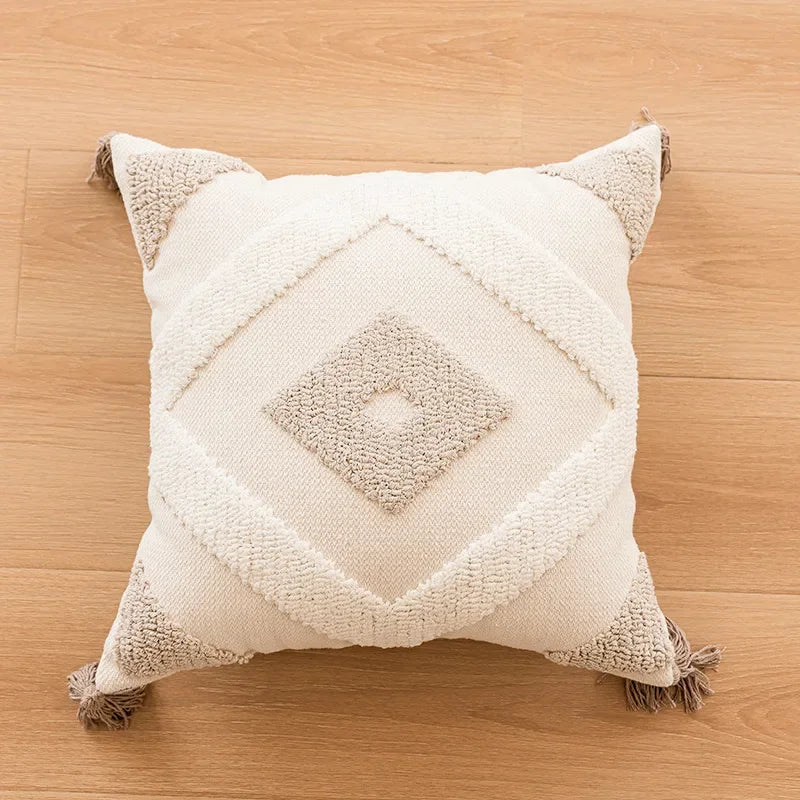 DecorBites™ Geometric Embroidered Crocheted Throw Pillow Cover for a Stylish Sofa