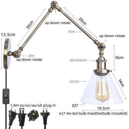 DecorBites™ Industrial Adjustable LED Wall Sconce with Clear Glass Shade