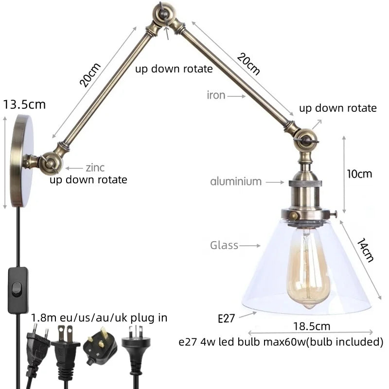 Decorbites™ Industrielle Schwenkbare Loft-Lampe mit Vintage-Design und klarem Glas-Spiegel-Licht