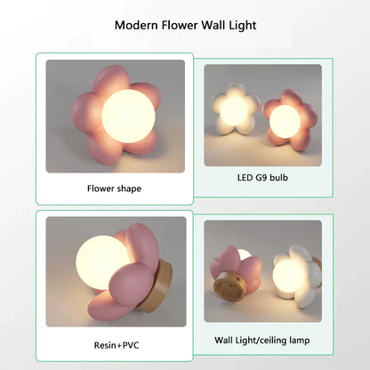 Decorbites™ Kinder Blüten Harz Wandlampe LED G9 Birne Weiß Rosa Kreative Schlafzimmerdekoration