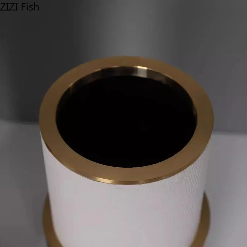 DecorBites™ Gold Cylinder Vase Leather Desk Decor Artificial Flower Arrangement
