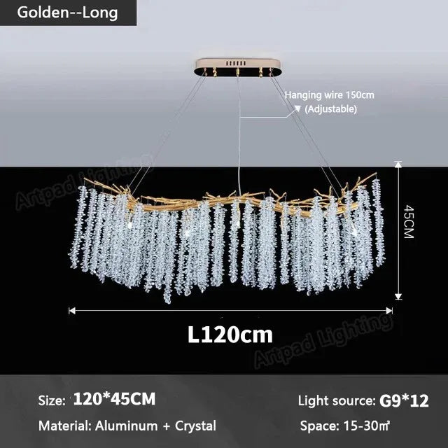 Gold Crystal Branch Chandelier Silver Body D100cm