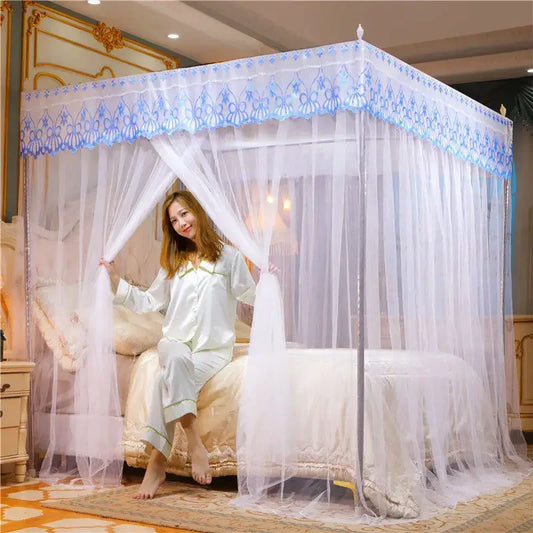 Decorbites™ Spitzen-Moskitonetz mit Edelstahlhalterung für Queen-King-Baldachinbett
