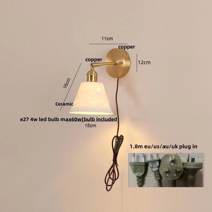 DecorBites™ Copper LED Wall Light Fixture Pull Chain Switch Simple Art Bedside Lamp