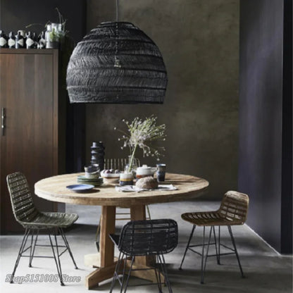 Decorbites™ Elegante Hängelampe mit Wellenmuster aus Rattan für modernes rustikales Wohnraumausstattung