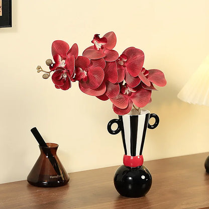 DecorBites™ Geometric Stripes Ceramic Vase Black & White Home Decor