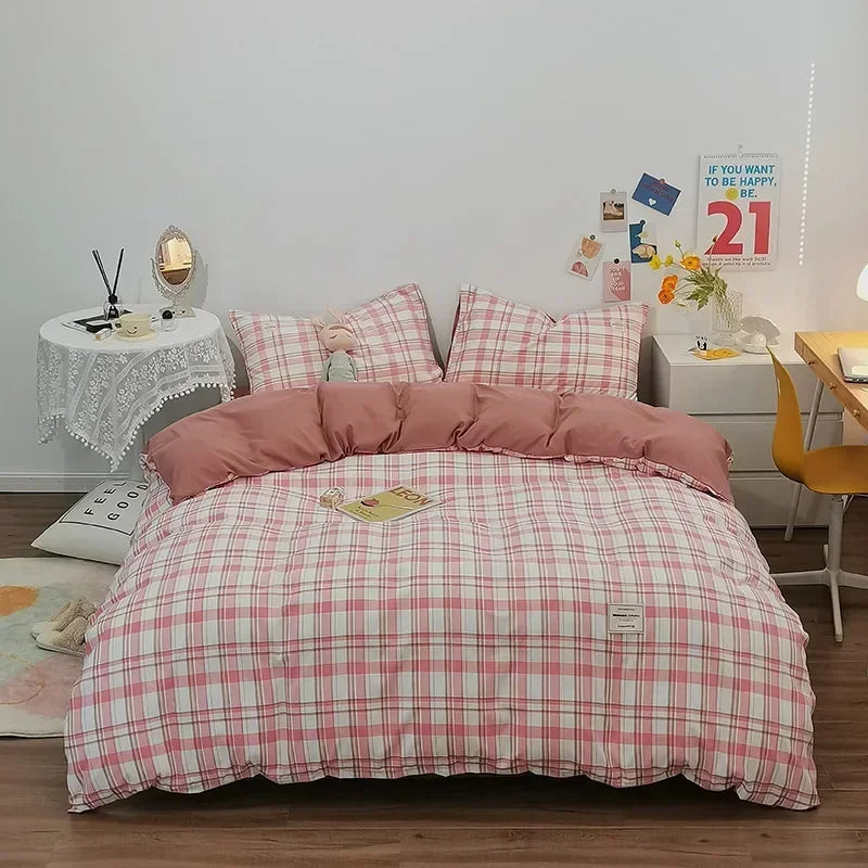 Cotton Grid Print Quilt Cover