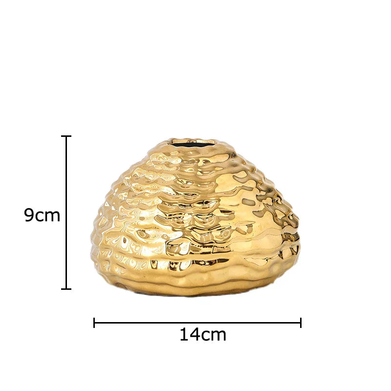 Decorbites™ Golden Falten-Keramik-Vase – Schreibtisch-Dekoration, vergoldete Blumenkübel für ästhetische Raumdekoration