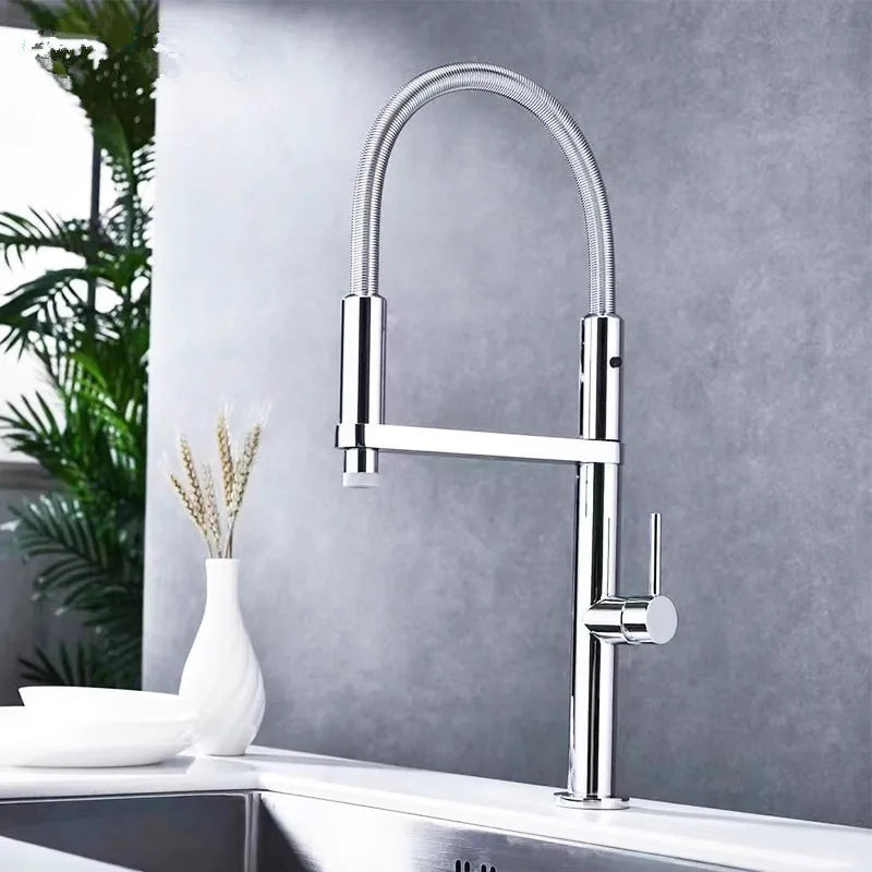 Gold Brass Spring Spout Faucet