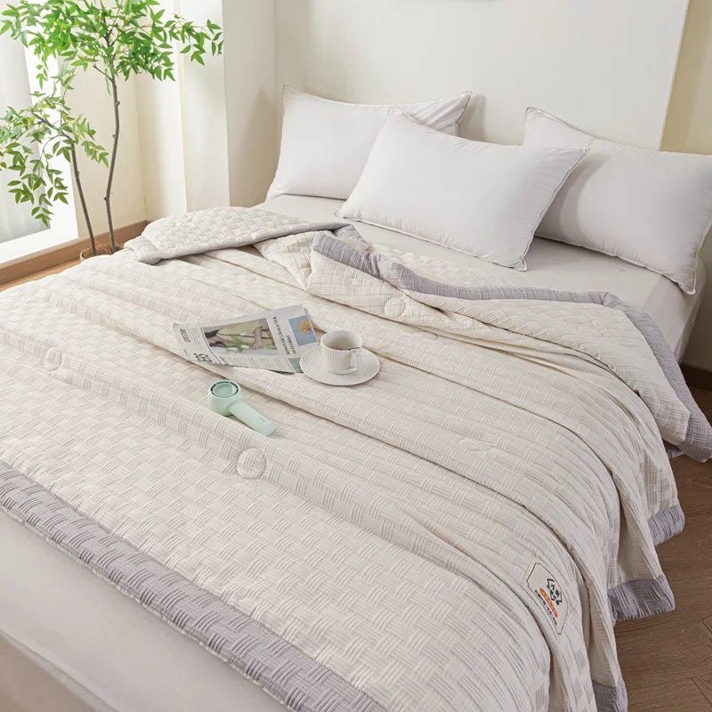 Decorbites™ Gestrickte Waffelsommerdecke: Weich, atmungsaktiv, kühlend, maschinenwaschbar, dünn und hautfreundlich