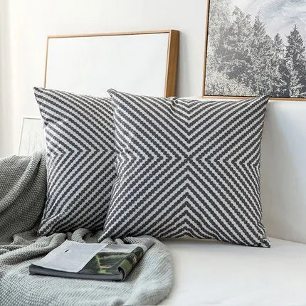 Decorbites™ Geometrisch Stickgeschnittenes Kissenbezug in Grauer Canvas-Baumwolle 45x45cm