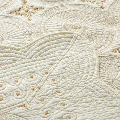 Decorbites™ Goldstickerei Baumwolle Boho-Steppdecke-Set - 3-teilig mit Überzug & Kissenbezug