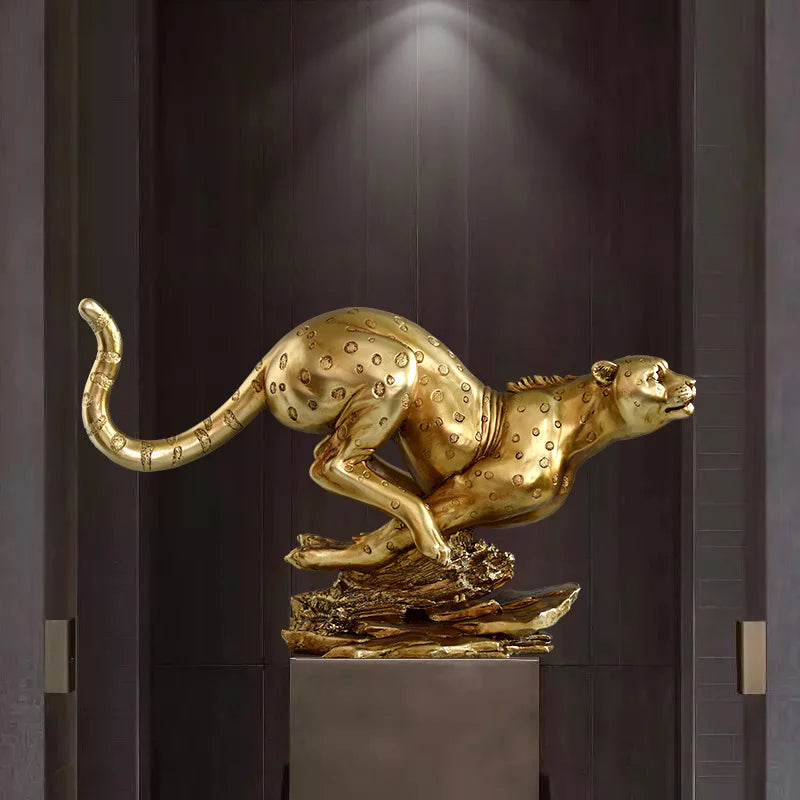 Decorbites™ Goldener Leopard-Harzskulptur - Handgefertigte Gepard-Dekoration