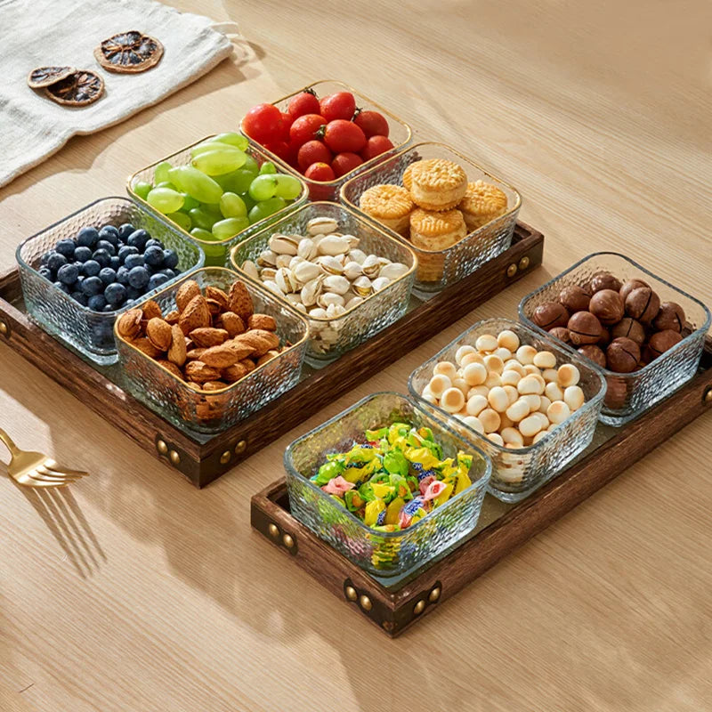 Glass Wood Serving Tray