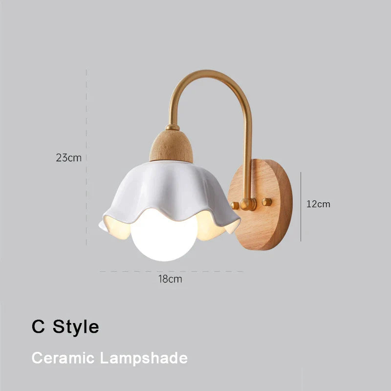 Decorbites™-Creme-LED-Holzblumen-Wandlampe, moderne Nachttischleselampe für das Schlafzimmer