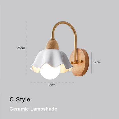 Decorbites™-Creme-LED-Holzblumen-Wandlampe, moderne Nachttischleselampe für das Schlafzimmer