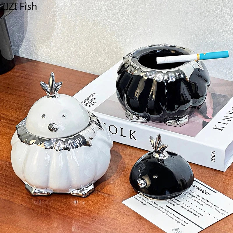 DecorBites™ Garlic Duck Ceramic Ashtray with Lid - Unique Desk Decoration and Smoking Accessory