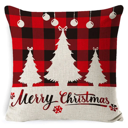 DecorBites™ Elk Print Linen Pillowcase: Festive Christmas Cushion Cover for Sofa - 2023 New Year Decor