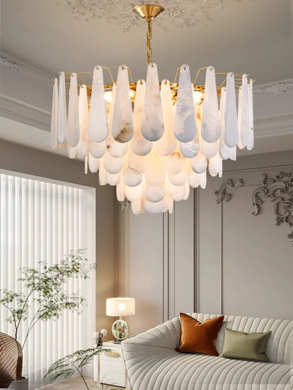 Französisches Marmor-Hängeleuchte Modern Kupfer E14 LED Wassertropfen-Kronleuchter für Wohnzimmer Esszimmer Schlafzimmer Heimdekoration Leuchten