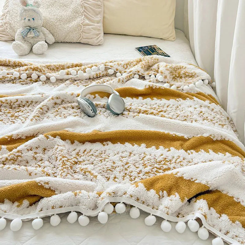 Decorbites™ Jacquard Flauschiger Ball-Spitzen-Decke | Doppelseitig Flauschig Warme Sofabezug