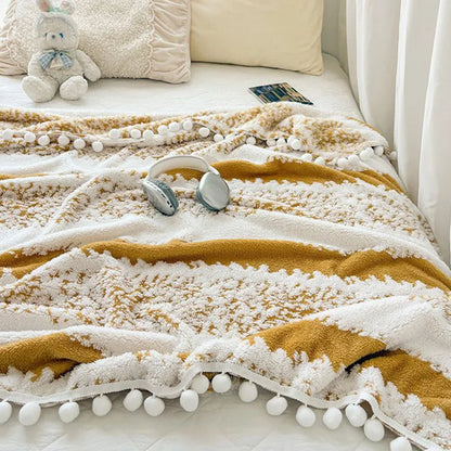 Decorbites™ Jacquard Flauschiger Ball-Spitzen-Decke | Doppelseitig Flauschig Warme Sofabezug