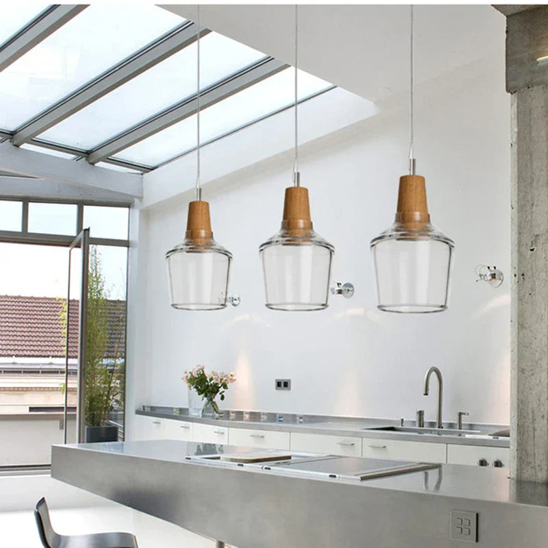 Decorbites™ Glas-Lampenschirm-Hängeleuchte, Holz-Hänge-Suspension, Retro-Amerikanisches Design
