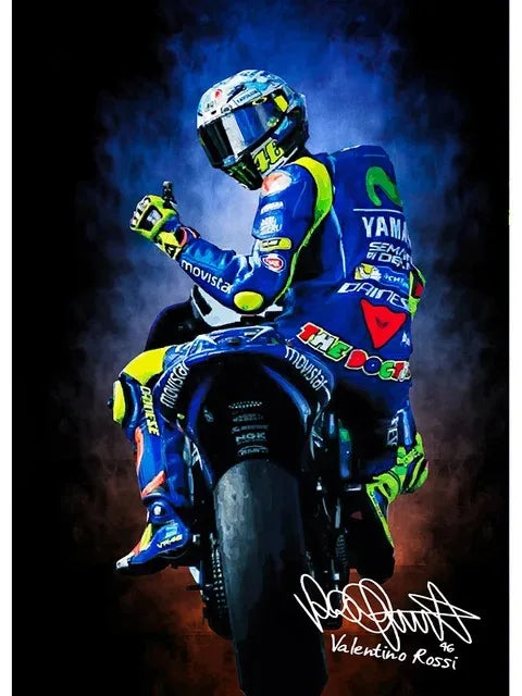 Valentino Rossies Motorcycle Racer Poster Sports Car Racer Portrait Prints Canvas Painting Wall Art for Home Living Room Decor