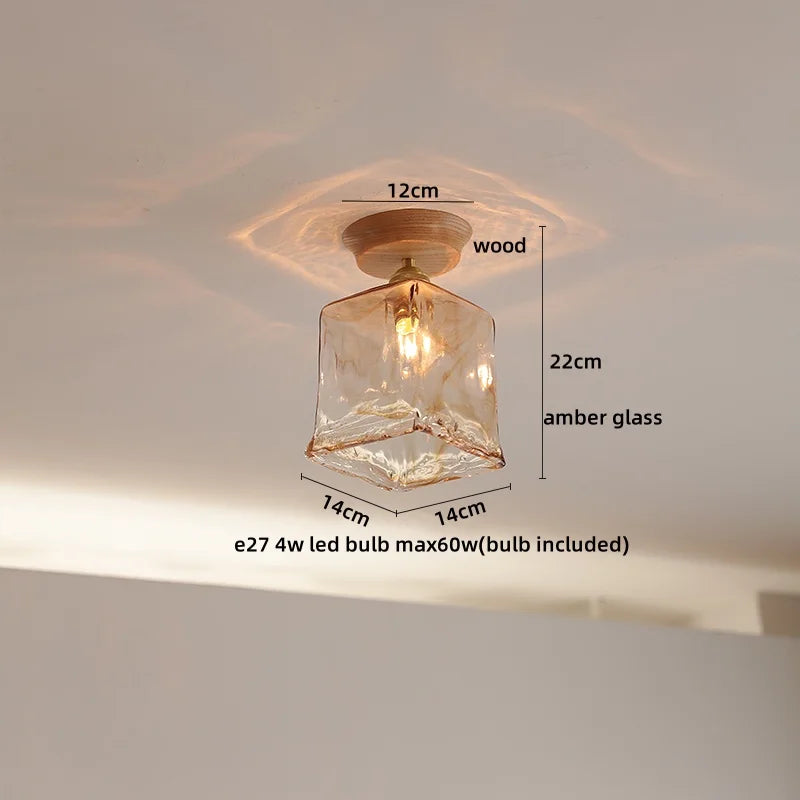 DecorBites™ Glass Wood LED Ceiling Lamp for Home Lighting and Decoration