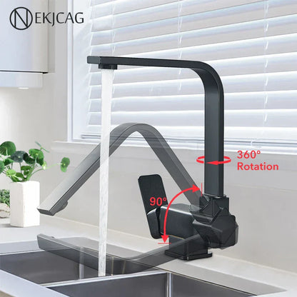 DecorBites™ 360° Rotating Black Kitchen Faucet, Deck Mount Sink Mixer Tap, 304 Stainless Steel