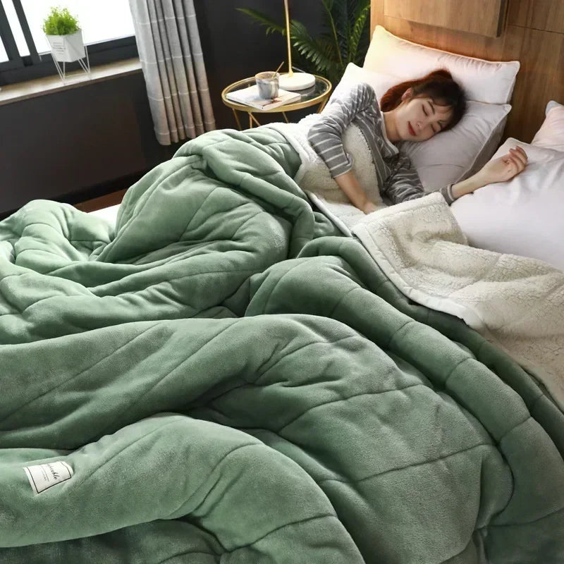 DecorBites™ Cozy 3-Layer Coral Fleece Blanket for Winter Bedding