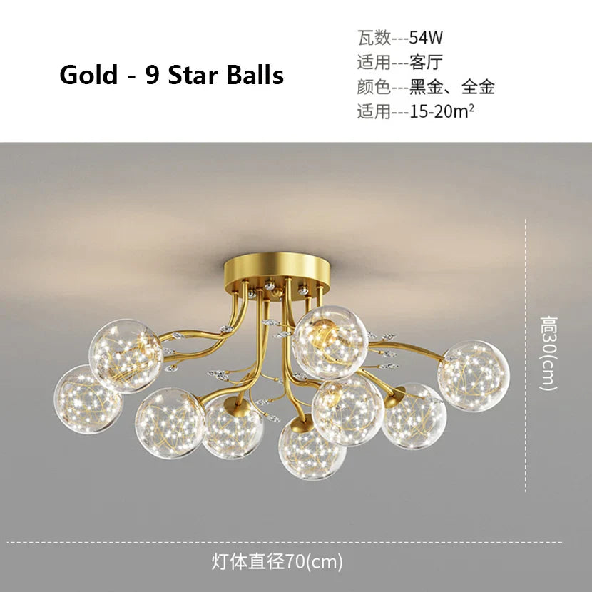 Decorbites™ Glas-Blase-Kugel-Kristall-LED-Deckenleuchte – Schwarzgoldene Ästhetik-Dekoration