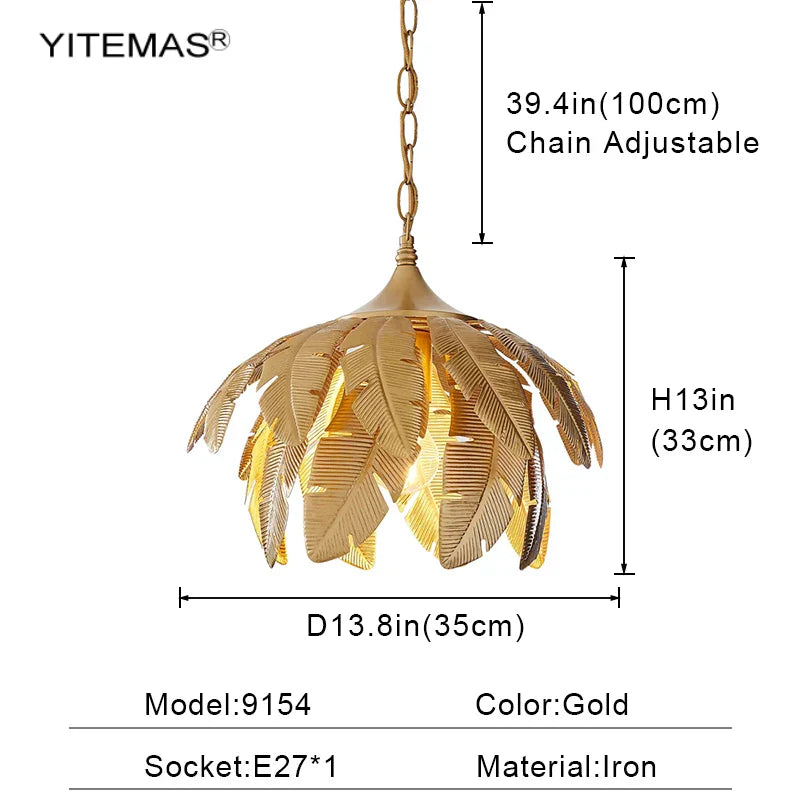 Decorbites™ Goldene Blätter Kronleuchter Kleine Pendelleuchte für Kücheninsel Flur E27 Fassung