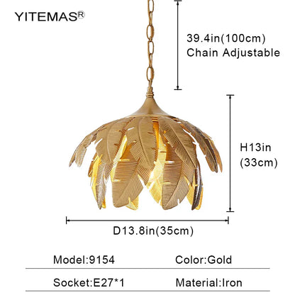 Decorbites™ Goldene Blätter Kronleuchter Kleine Pendelleuchte für Kücheninsel Flur E27 Fassung